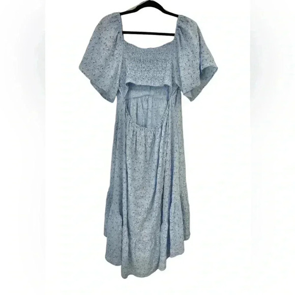 Umgee High Low Hem Dress With Smocked Detail And Back Cut Out Blue Floral Large - Picture 7 of 7